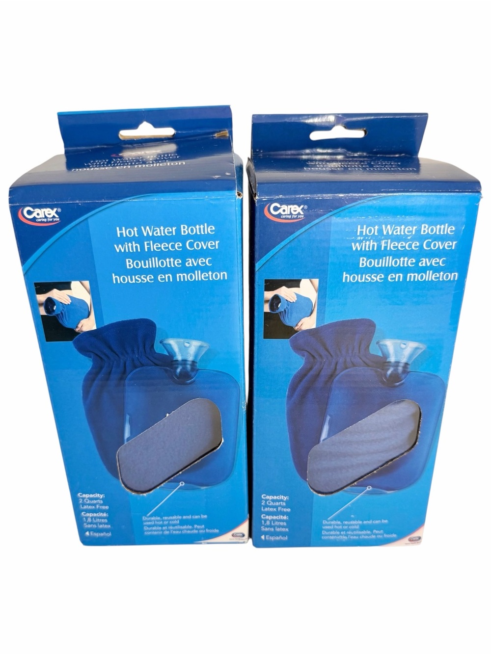 Blue Hot Water Bottle Thermal Compress with Fleece Cover | New Set of 2